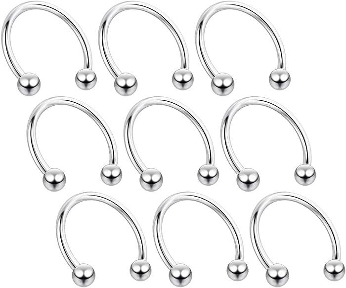 9pc 16g Circular Barbell Ear Cartilage Eyebrow Horseshoe Lip Septum Nose Ring Tragus Helix Snake Bite Balls Piercing Jewelery Lot