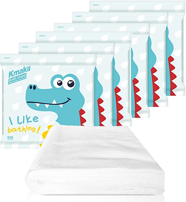 KMAKII 6 Pack Disposable Bath Towels White Soft Bath Bath Wipes Portable and Breathable Thick Bath Cloths for Travel Hotel Business Trip Size: 55"X28"