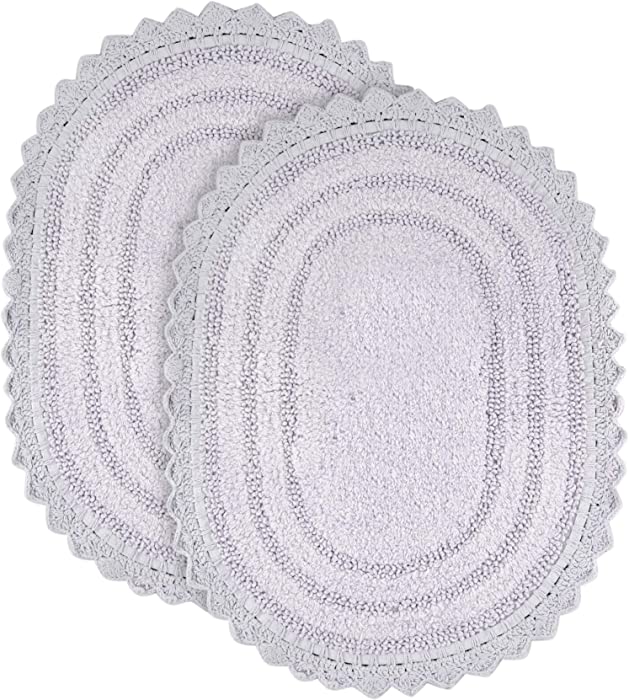 Lilac Bathroom Rug Oval - 24x17 Inches Pack of 2 Cotton Crochet Reversible Boho Bath Mat  for Home Decor