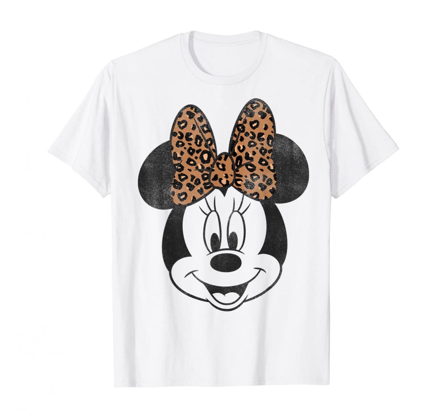 Disney Minnie Mouse Distressed Vintage Leopard Bow Portrait T-Shirt