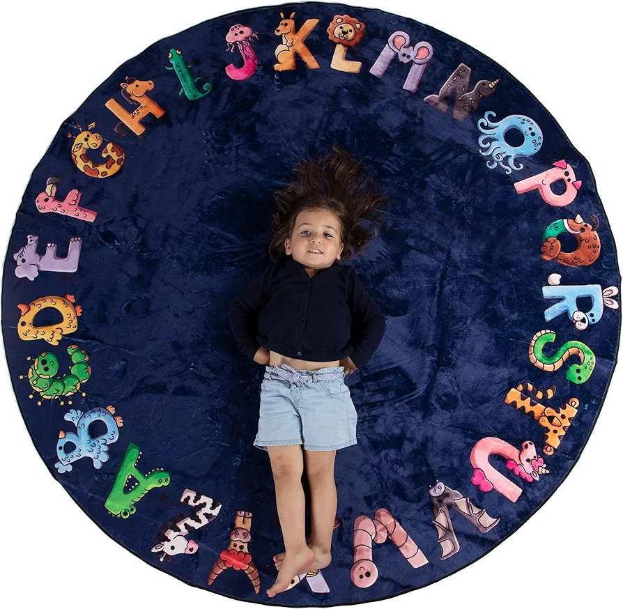 ABC Rug for Kids XL 6 ft, Toddlers and Baby - Use in Nursery and Classroom to learn the alphabet - Nursery Rug, Alphabet Rug, Kids Rugs for Playroom, Rugs for Classroom, Play Rug (Circle Blue)