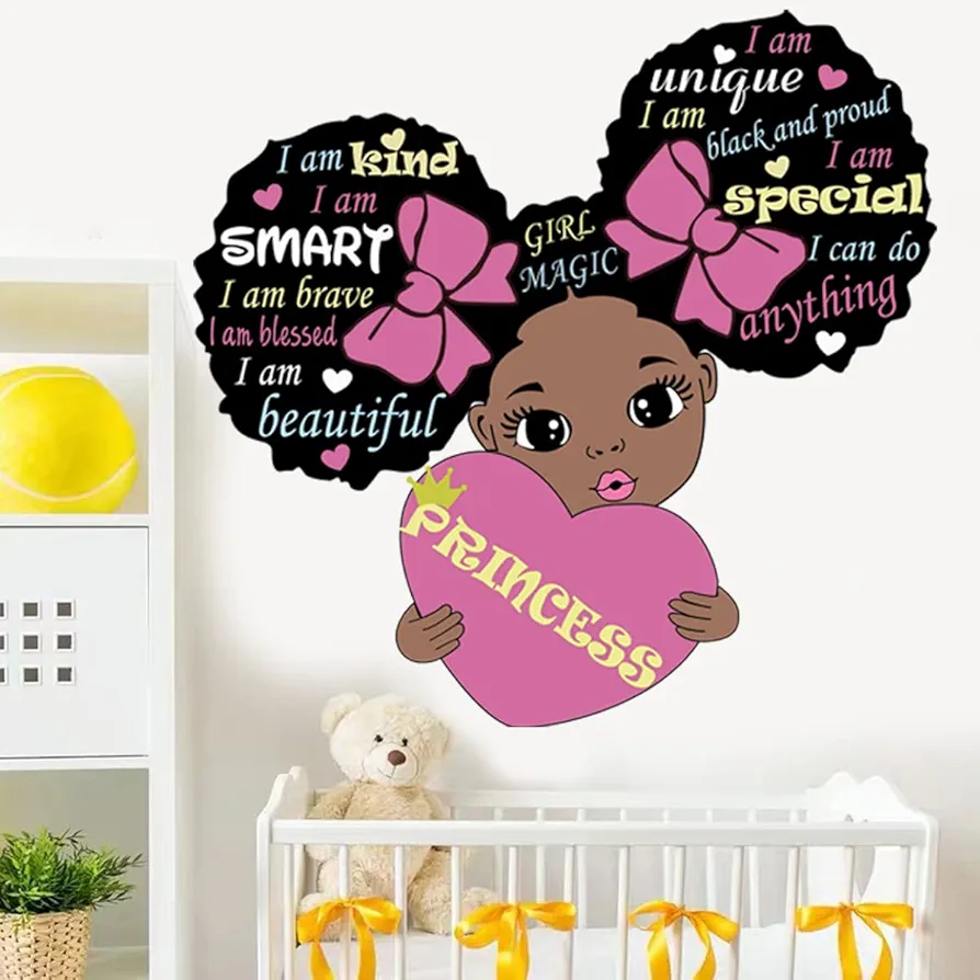 Black Girl Magic Inspirational Wall Decals Quote I'm Kind Princess Wall Sticker Pink Motivational Saying Positive Words Wall Stickers for Baby Toddler Room Nursery Playroom Bedroom Living Room.