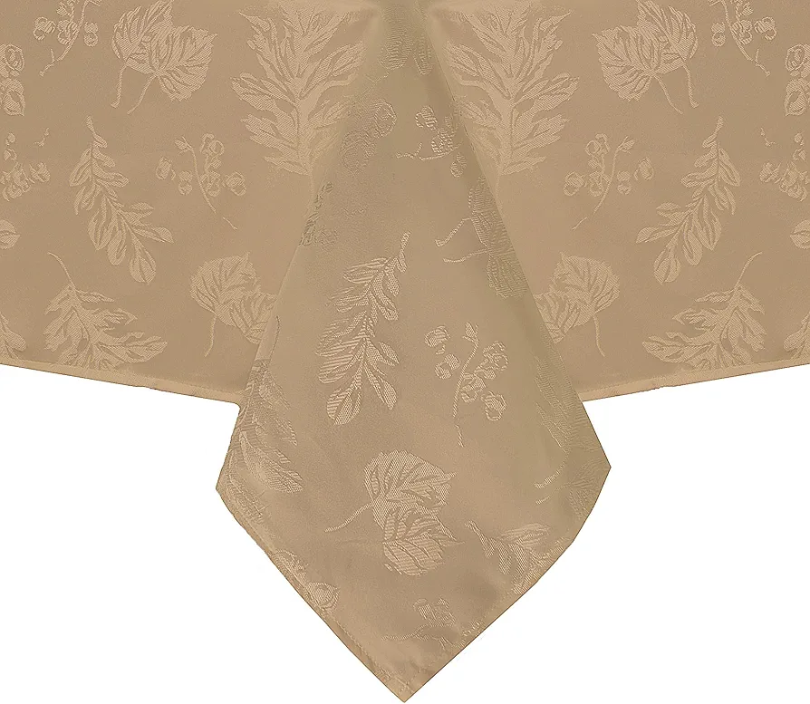 Elrene Home Fashions Elegant Woven Leaves Jacquard Damask Tablecloth, 60" x 144", Oblong, Taupe