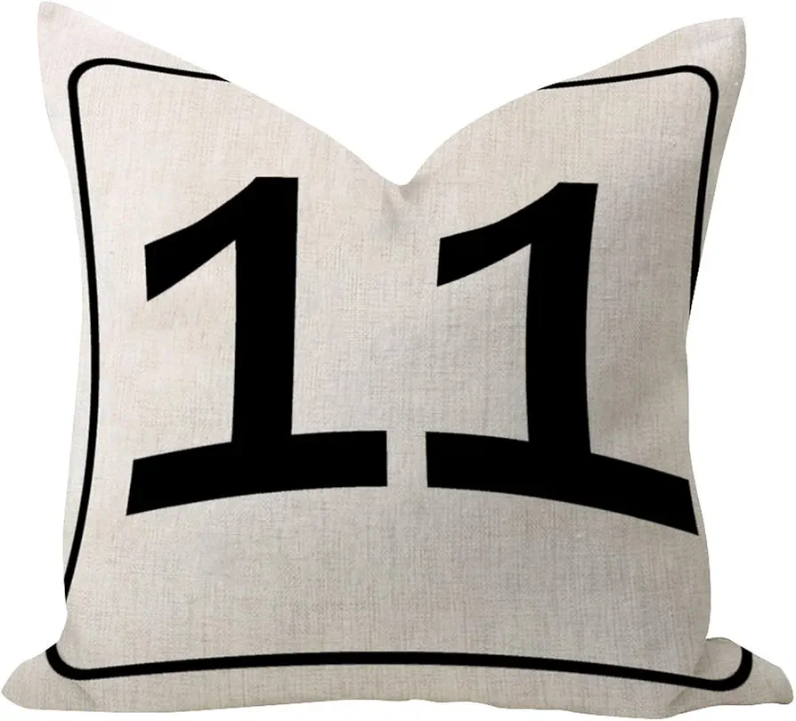 Number 11 Pillow Cover 16x16in Burlap Linen Elegant Pillow Shell House Numbers Address Square Throw Cushion Case for Hotel Bench Outdoor Living Room Decor