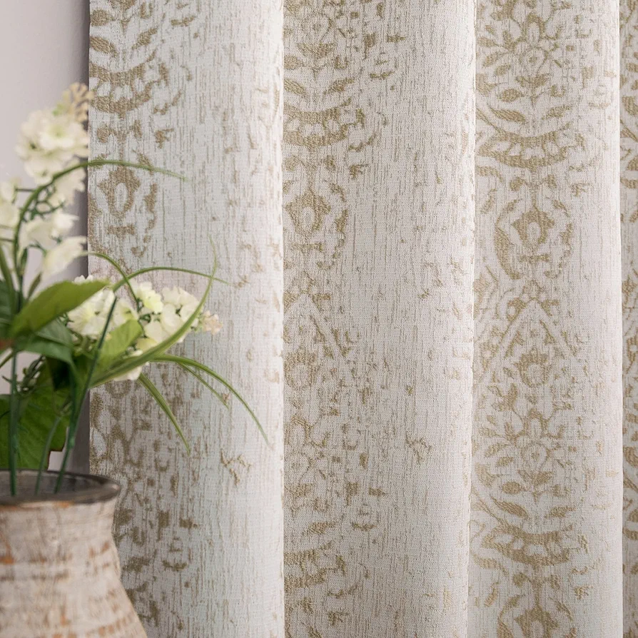 Taupe Geometric Curtains 84 Inches Long for Living Room 2 Panels 50% Blackout Window Design Moroccan Damask Patterned Neutral Contemporary Curtains for Dining Room Bedroom,Grey Tan Beige/Light Brown