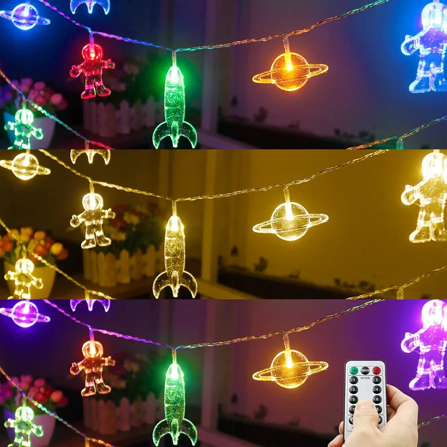 Color Changing Lights for Kids Bedroom, Birthday Gifts for Kids, 11Ft 20Leds Tent Lights for Kids with Rocket Spaceship Astronaut Pendants for Christmas Space Themed Birthday Party Decorations