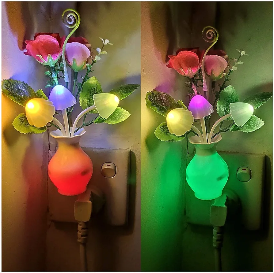 2Pack Plug in LED Night Light w/Auto Dusk to Dawn Sensor,AUSAYE 0.5W Energy Saving Lamp Dream Nightlight Rose Flower Mushroom Lights for Kids Adults Bedroom,Bathroom,Living Room,Kitchen,Hallway