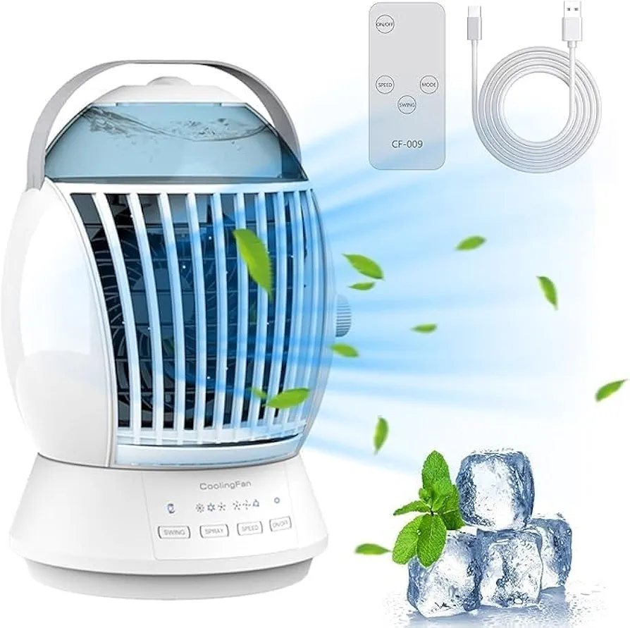 Portable Air Conditioners Fan, 45° Oscillation, 3 Speeds, Small Mini Ac Unit for Bedroom - Air Cooler for Room - Car Ac - Mini A/C for Office Outdoor Camping