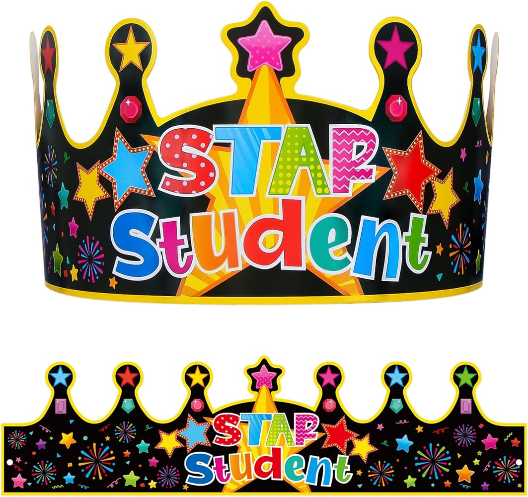 36 Pcs Star Student Crowns for Kids Star of The Week Star Student Crowns for Kindergarten Preschool Classroom Prizes Rewards