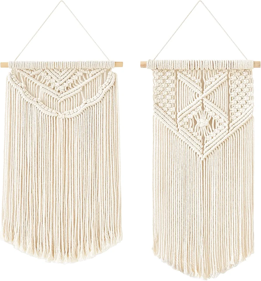 Mkono 2 Pcs Macrame Wall Hanging Boho Wall Art Decor Woven Chic Bohemian Room Decor for Bedroom Nursery Living Room Dorm Apartment, Medium Size 22" L x 13" W and 24" L x 13" W