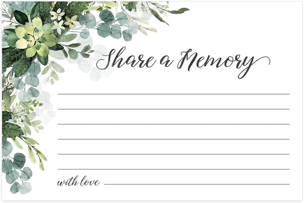 Lush Greenery Share A Memory Card Pack / 50 Beautiful Memorial Event Floral Note Cards / 4" x 6" Flat Celebration Of Life Funeral Retirement Wedding Guest Book Cards/Made In The USA