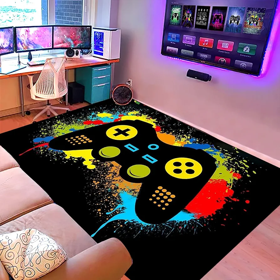 Video Game Door mats Rugs Carpets Gameing for Kids Teen Boy Room Bedroom, Colorful Gaming Floor Mats Area Rug for Living Room Gaming Chair Mat Hardwood, 20 x 31 in Area Rugs Carpet for Gamer Boys