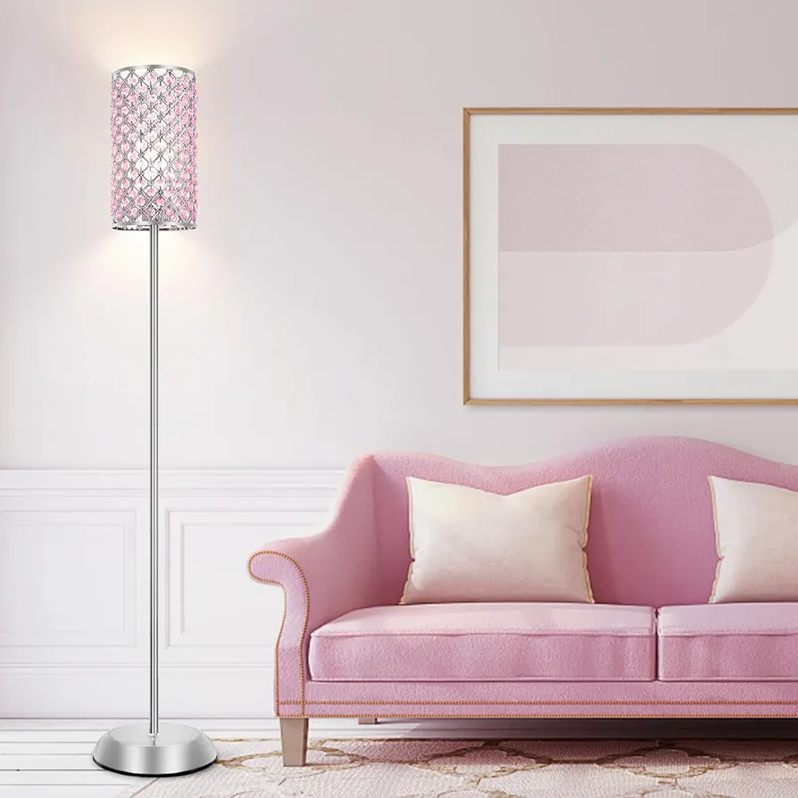 Crystal Floor Lamp for Bedroom, Living Room Pink Floor Lamps Modern Tall Lamp with On/Off Foot Switch Glam Standing Light for Girls Bedroom Minimalism Pole Corner Lamp for Office Dorm Hotel