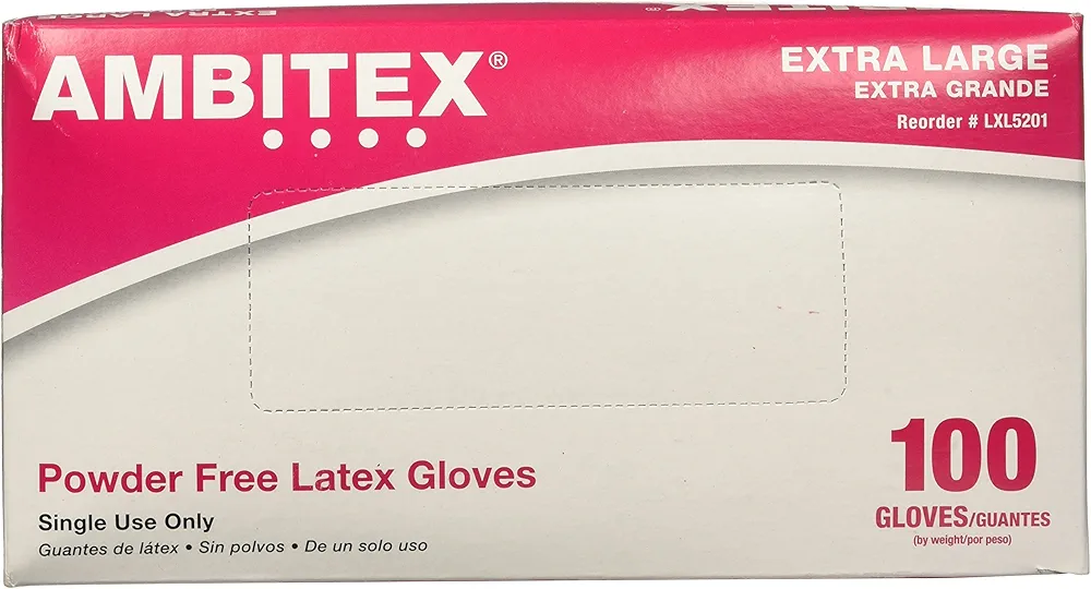 Ambitex Multipurpose Latex Powder Free Gloves, Extra Large, 100 per Box