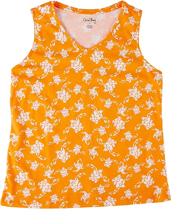 Coral Bay Petite Turtle Print V-Neck Tank Top