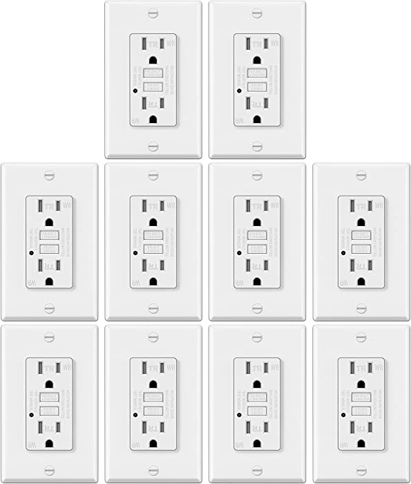 10 Pack - ELECTECK Weather Resistant GFCI Outlet, Outdoor Ground Fault Circuit Interrupter with LED Indicator, 15-Amp Tamper Resistant Receptacle, Decorator Wallplate Included, ETL Certified, White