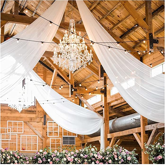 Wedding Ceiling Drapes 2 Panels 5ftx20ft Extra Long White Chiffon Fabric Drapery Draping Arch Drapes Curtains for Birthday Stage Decoration