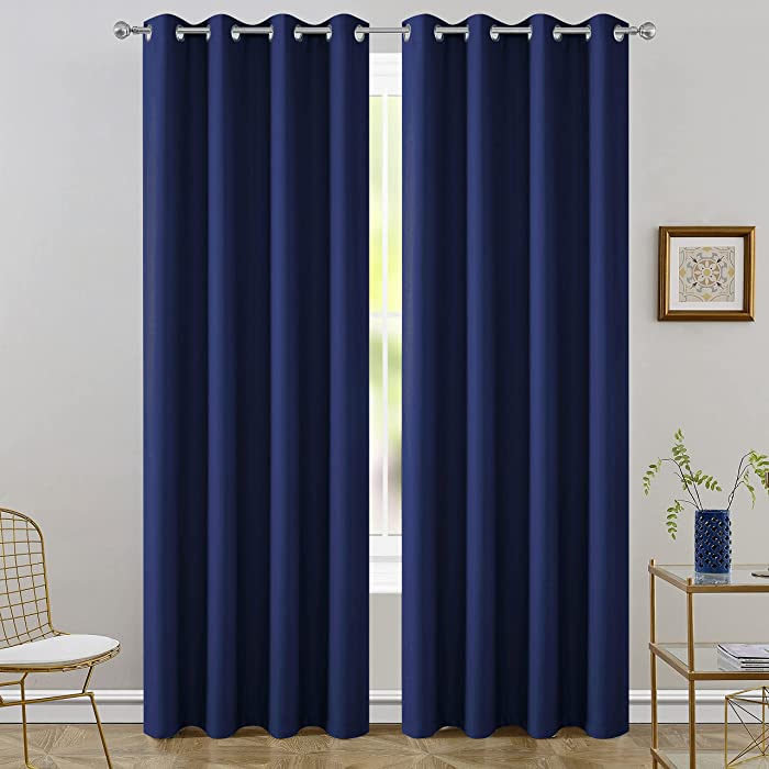 FLOWEROOM Room Darkening Blackout Curtains Thermal Insulated Draperies with Grommet for Living Room, Navy, 42 x 84 inch, 2 Panels