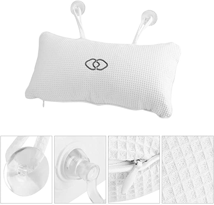 FTVOGUE Non-Slip Bath Pillow Bathtub Spa Cushion with Suction Cups Head Neck Support