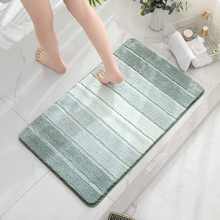 BlissJolly Non Slip Bathroom Rug - Quick-Drying Microfibre Shower Mats for Bathroom, Toilet, Bath Tub, Jacuzzi - Soft Absorbent Bath Mat & Floor Rugs for Shower, Kitchen-Machine-Washable - 21x34,Green