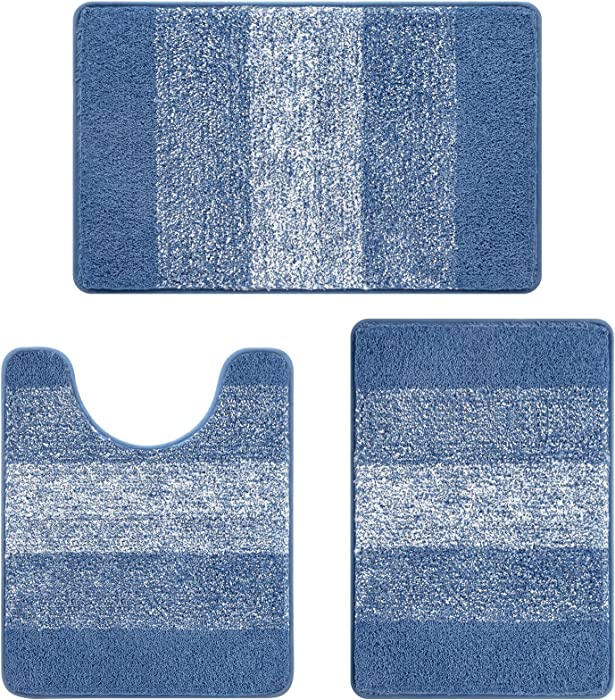 Pauwer Bathroom Rugs Sets 3 Piece Microfiber Bath Mats for Bathroom Non Slip Bath Rugs Floor Mat with U-Shaped Contour Mat Toilet Rug Absorbent Shower Rugs Machine Washable Shaggy Bath Mat Set