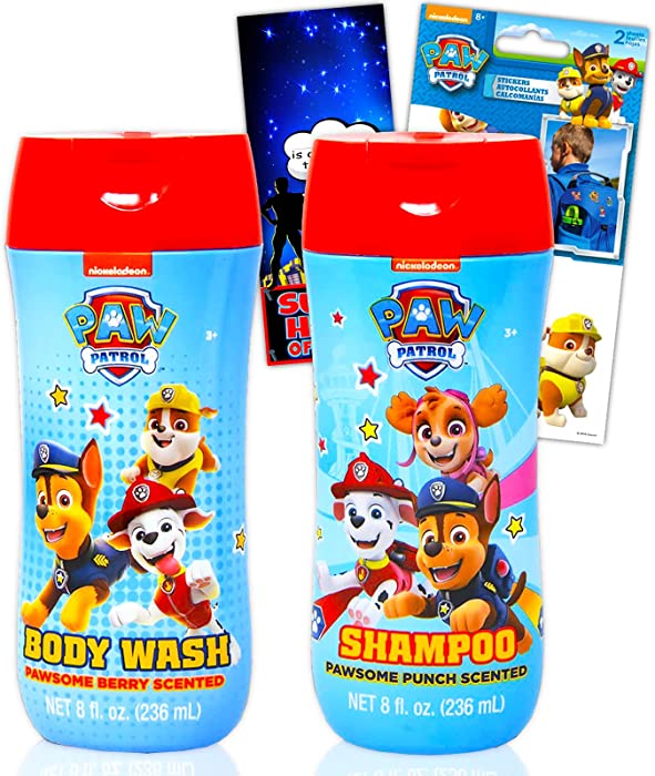 Nick Shop Paw Patrol Bathroom Set for Kids, Toddlers - 4 Pc Paw Patrol Bath Set Bundle with Paw Patrol Shampoo, Paw Patrol Body Wash, Paw Patrol Stickers, and More (Paw Patrol Bathroom Accessories)