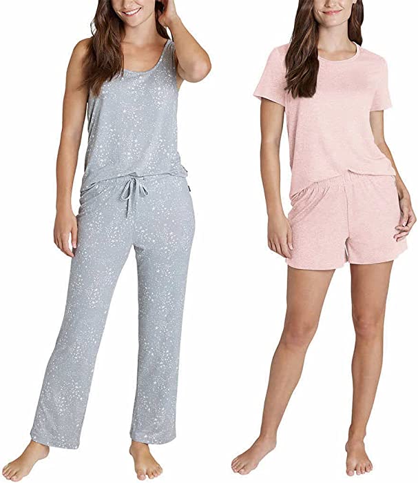 Eddie Bauer Women 4-Piece Pajama Set (Large, Gray Stars)