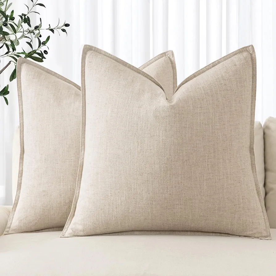 MIULEE Linen Pillow Covers 20x20 Inch Natural Beige Decorative Throw Pillow Covers Pack of 2 Soft Accent Farmhouse Couch Pillowcases Modern Home Decors for Sofa Cushion Living Room Bed