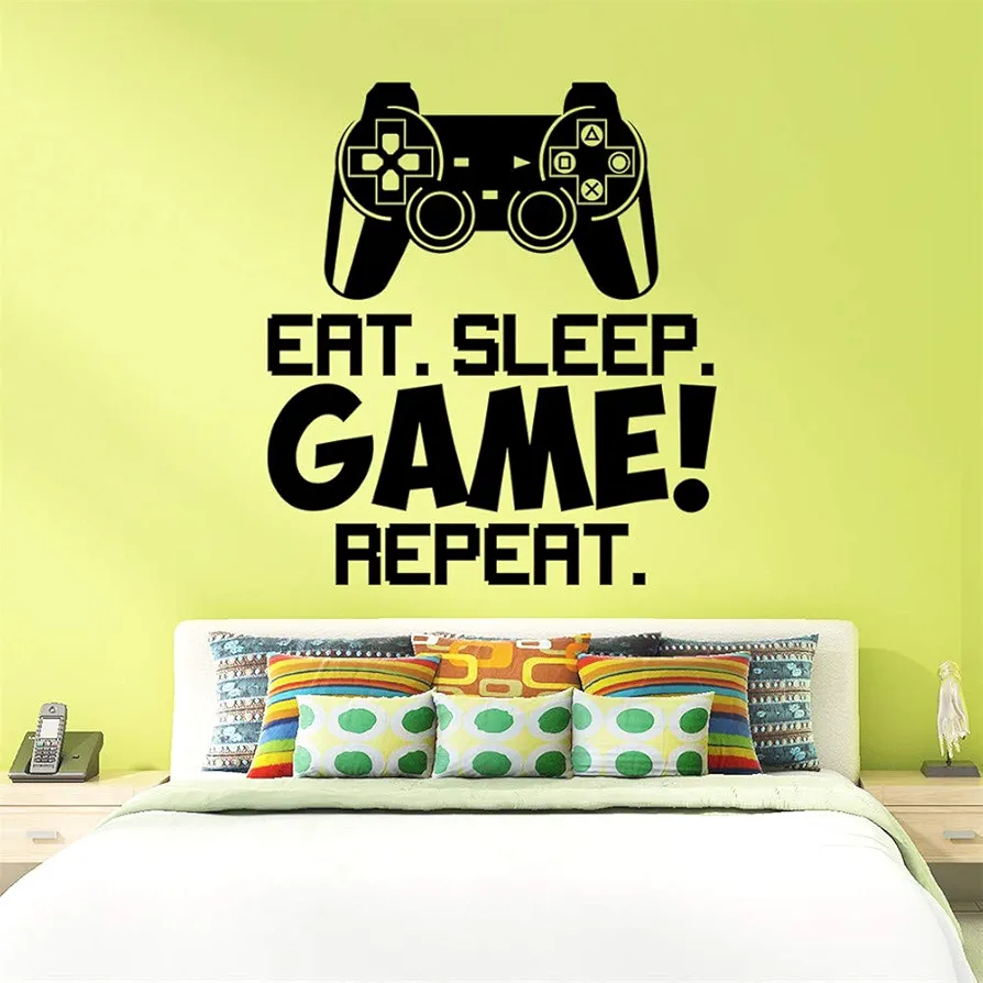 SITAKE Game Themed Wall Stickers Decor, EAT Sleep Game Repeat Controller Gaming Quotes for Boys Men, Kids Wall Decor and Wall Stickers for Playroom, 20.9 x 33.9 Inch