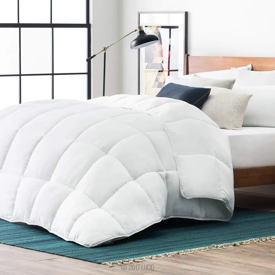 LUCID Alternative Comforter - Hypoallergenic - Down Alternative - Heavy Warmth - 400 GSM - Ultra Soft - 8 Duvet Loops - Twin XL Size, Dorm Room Essentials