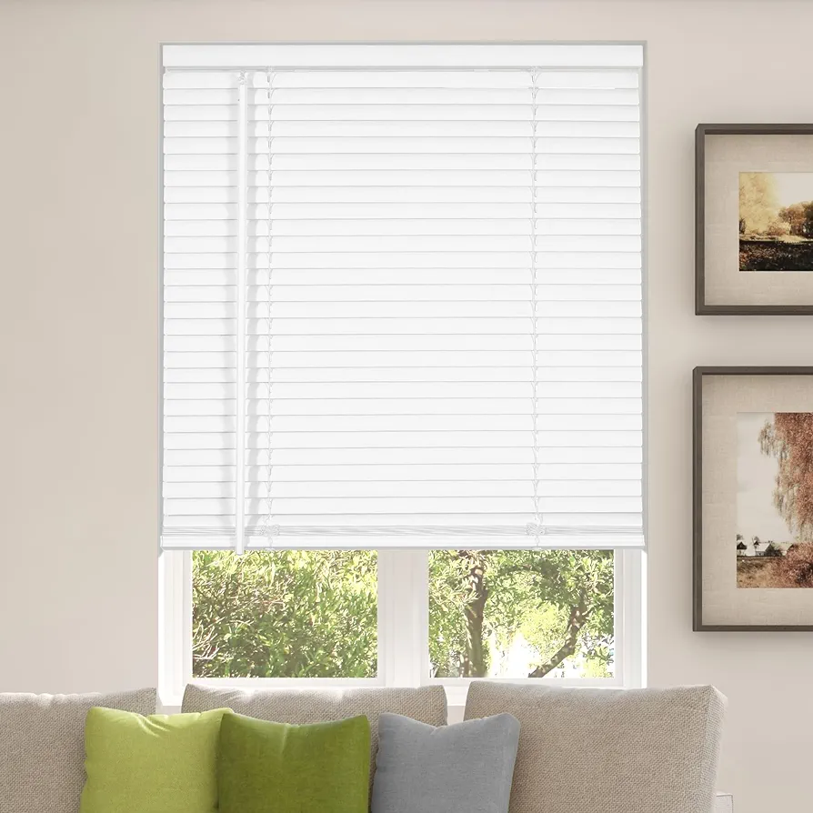 CALYX INTERIORS Room Darkening Vinyl Mini Blinds, Cordless, 1" Slat, 34.5" W x 48" H, White