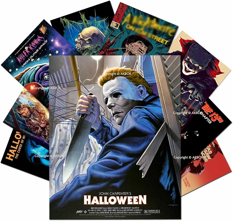 Vintage Horror Movie Posters Set - Classic Scary Movie Art Prints Horror Movie Character Wall Art Posters for Home Living Room Bedroom Man Cave Theater Decor - 9Pcs 8”X 10” Unframed