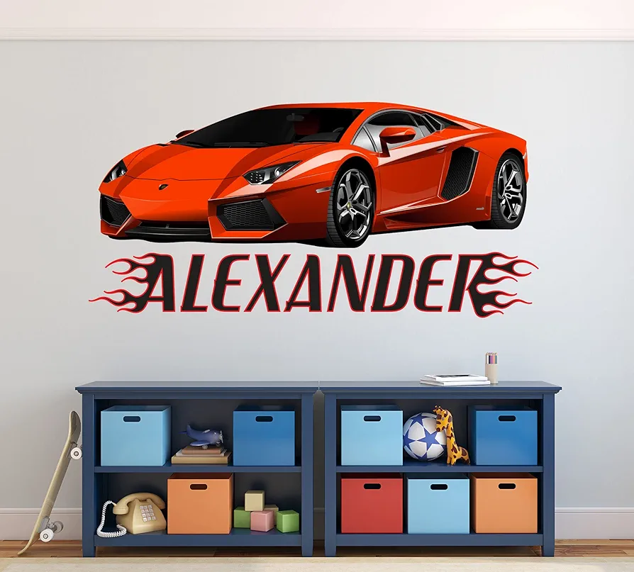 Racing Car Wall Decals - Custom Name Wall Decals for Boys Room - Car Wall Sticker - Racing Car Wall Decor - Kids Bedroom Wall Art