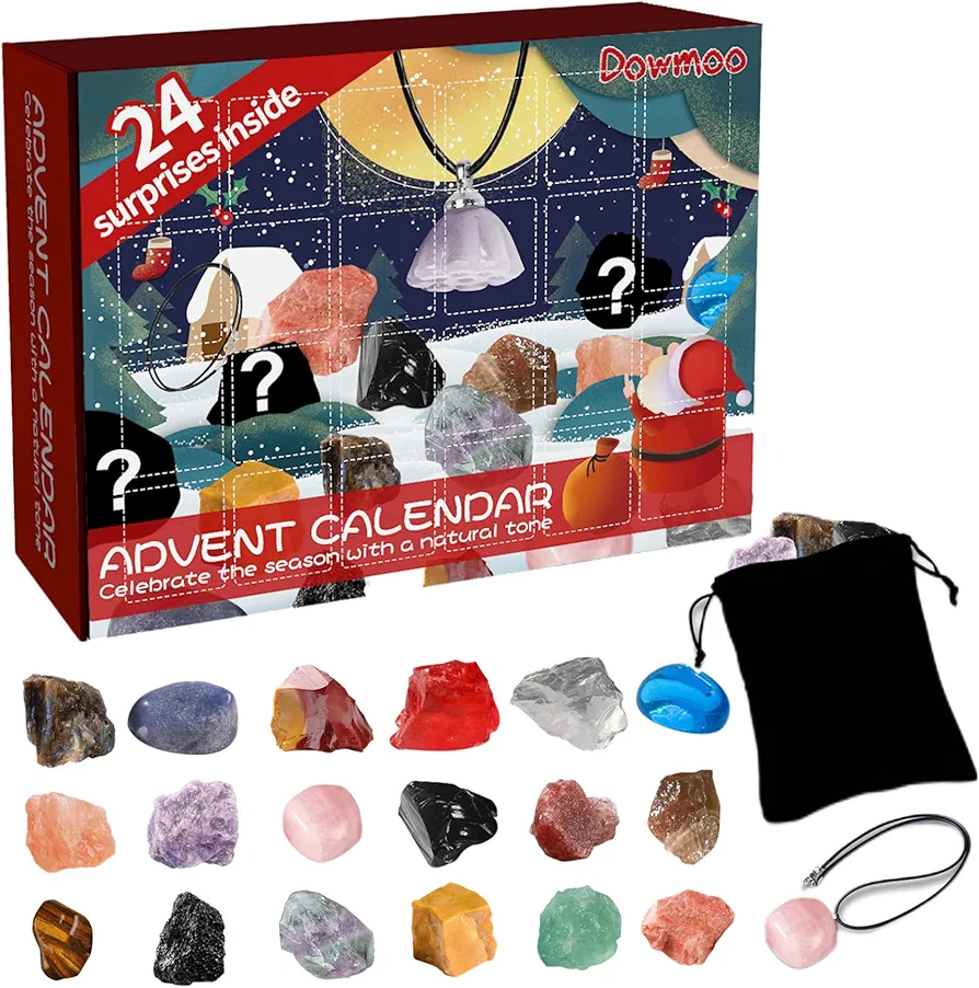 Crystals Advent Calendar 2022 Christmas Countdown Calendar with Rock Mineral Room Decor for Surprise Gift