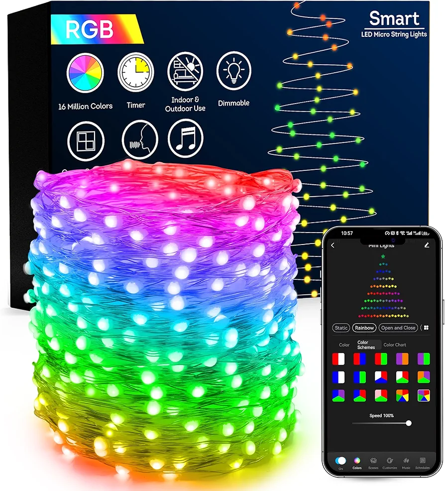 Brizled RGB Smart Fairy Lights, 66FT 200 LED WiFi Silver/Copper Wire Color Changing String Lights App Controlled, Dimmable Christmas Tree Lights Music Sync Room Party Light Work with Google Home Alexa