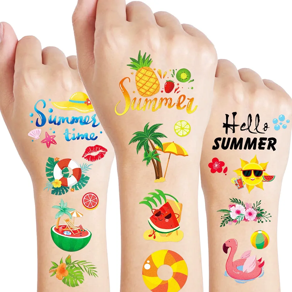 Summer Temporary Tattoos for Kids 670 Pieces Tropical Beach Hawaiian Luau Themed Summer Pool Party Supplies Favors Goodie Bags Decor Sticker Tattoos for Boys Girls Classroom Prizes Carnival Rewards