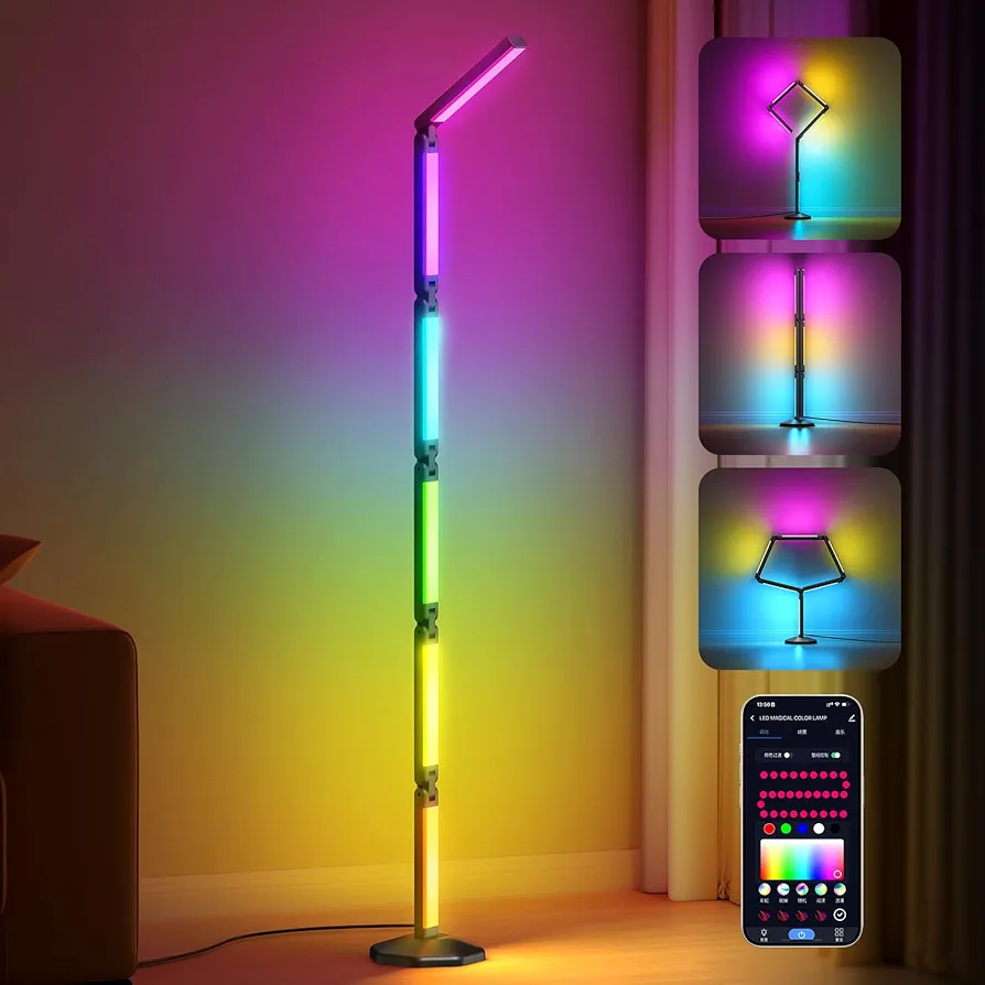 bedee LED Corner Floor Lamp: DIY Shaped RGB Floor Lamp with Music Sync and Timing, Modern 16 Million Color Changing Standing Light with Smart Remote & App Control for Living Room Gaming Room Bedroom