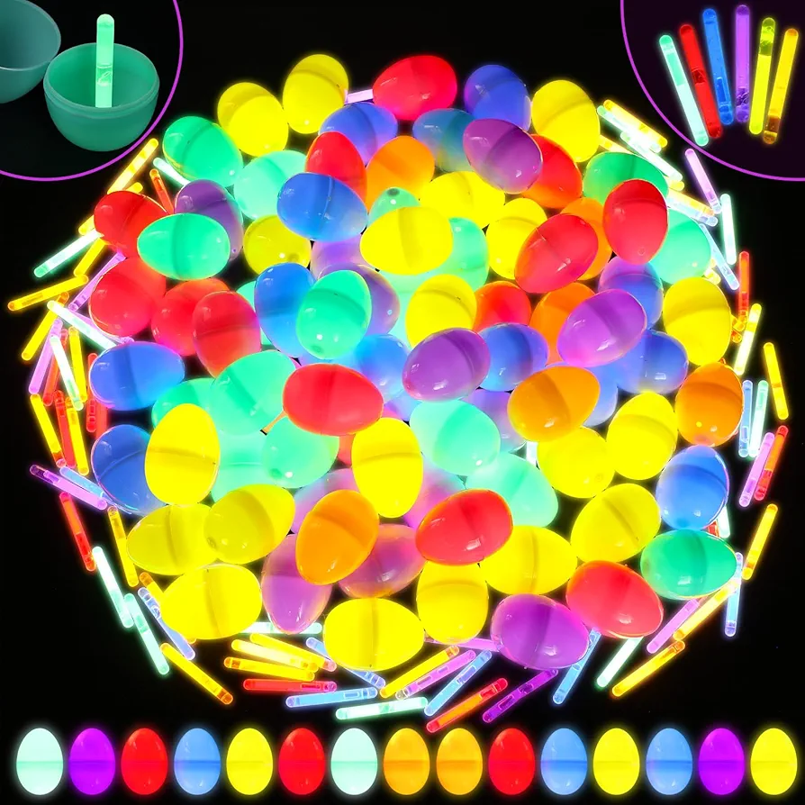 720 Pcs Easter Glow Eggs Set Include 360 Easter Eggs and 360 Mini Glow Sticks Glow in The Dark Easter Basket Stuffers for Hunt Game Party Supplies Favors Classroom Prizes