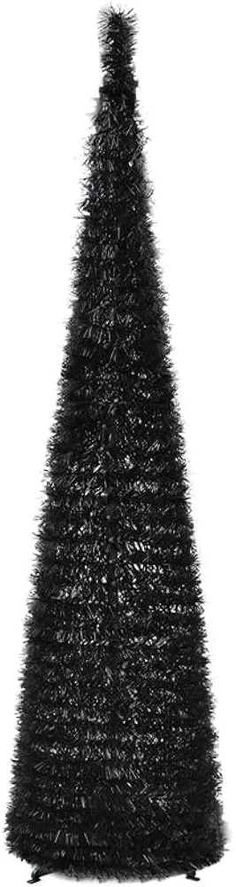 5FT Black Halloween Christmas Tree, Pop Up Tree Tinsel Collapsible, Pencil Christmas Tree Skinny with Stand for Home Apartment Holiday Party Halloween indoor Outdoor Decorations (Black)