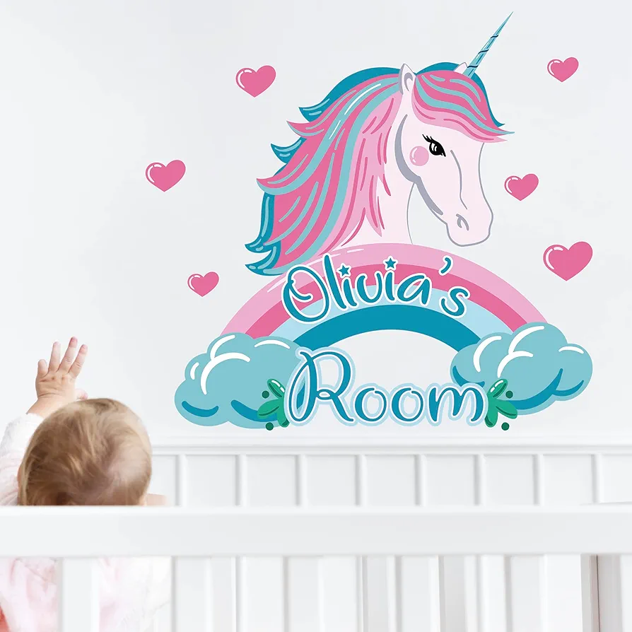 Unicorn Wall Decals - Personalized Unicorn Bedroom Decor for Girls - Kids Unicorn Bedroom Decor - Custom Unicorn Wall Decal - Unicorn Decorations for Rooms