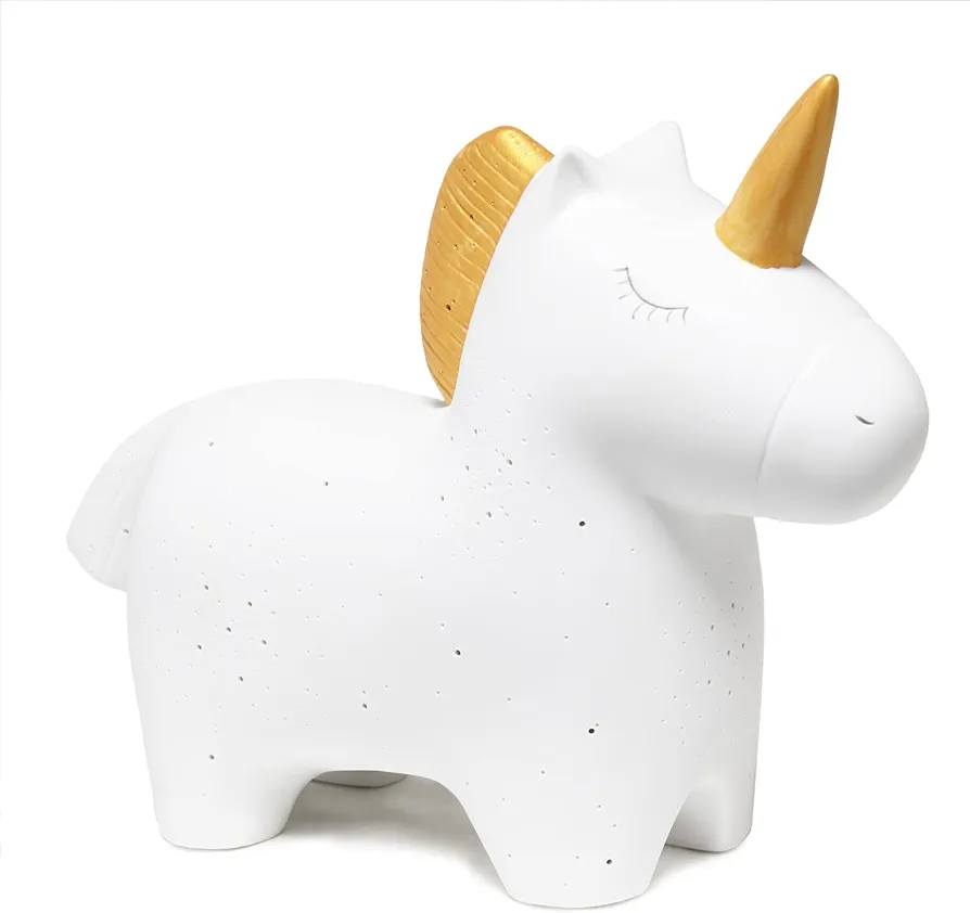 Simple Designs LT3339-WHT Gold and White Porcelain Fun Shaped Night Light Table Lamp, Unicorn