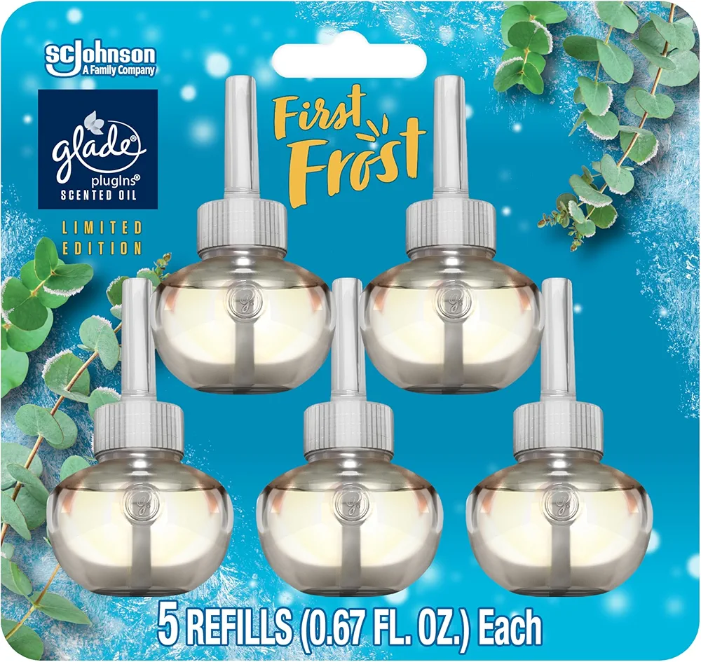 Glade PlugIns Refills Air Freshener, Scented and Essential Oils for Home and Bathroom, First Frost, Limited Edition Scent, 3.35 Fl Oz, 5 Count