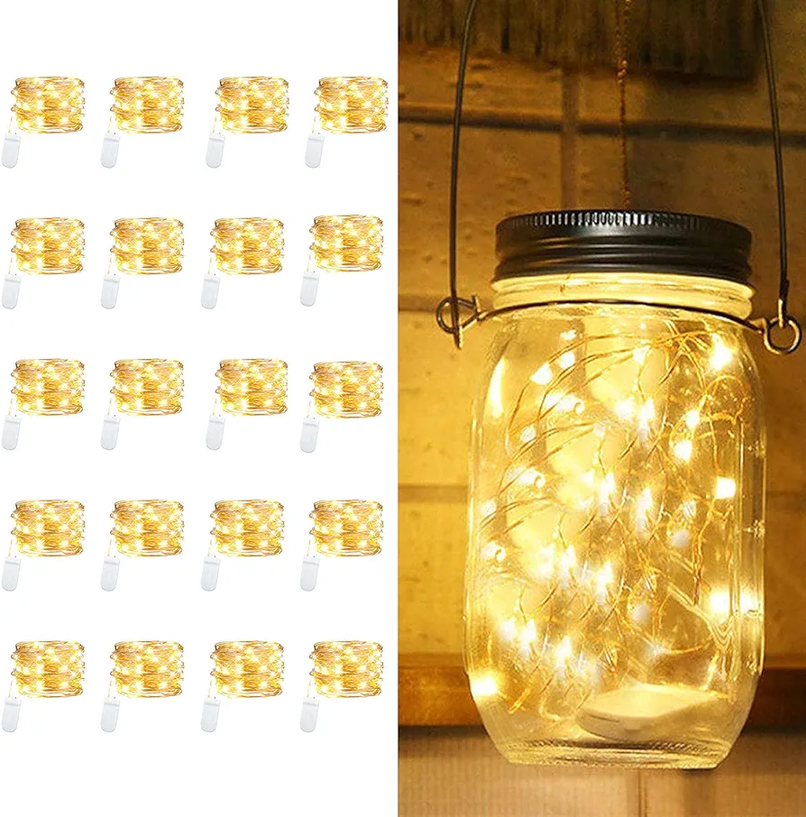 20 Pack Fairy Lights Battery Operated,3.3ft 20 LED Silver Wire Warm White Firefly Mini String Lights for Mason Jars Party DIY Crafts Wedding Centerpiece Table Decor