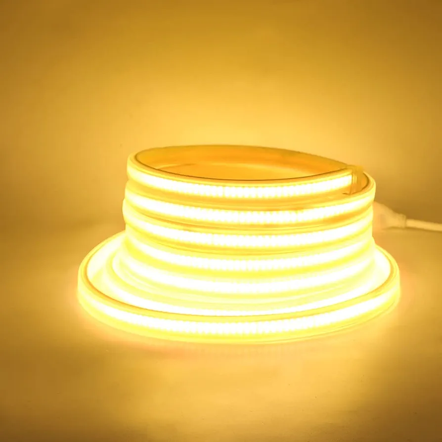 4m/13.1ft Flexible COB LED Strip Light, Bendable FOB LED Rope Light Strips, AC110V 288 LEDs/m Warm White 3500K Waterproof IP65 Tape Light with US Plug for Living Room, Patio, Cabinet Lighting