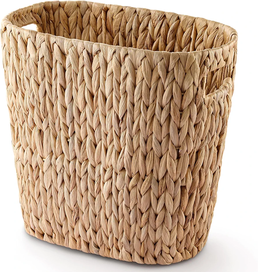 3.2 Gallons Wicker Waste Basket - Trash Basket with Handles - Wastebaskets for Bedroom, Bathroom, Kitchen, Living Room, Office - Handwoven Trash Cans for Under Sink, Garbage Can (Water Hyacinth)