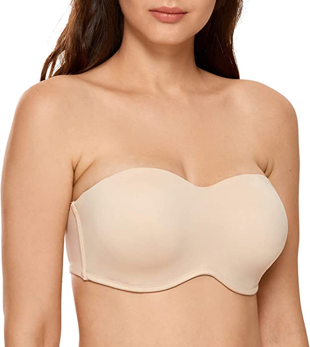 DELIMIRA Women's Jacquard Bandeau Underwire Minimizer Strapless Bra for Large Bust