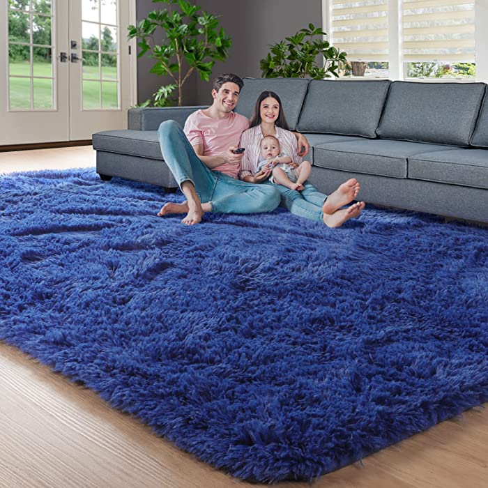 RUGTUDER Navy Blue Soft Area Rug for Bedroom,8x10,Fluffy Rugs,Shag Carpet for Living Room,Large Rug,Plush Fuzzy Rug for Girls Boys Room,Shaggy Rug for Kids Room,Dorm,Anti-slip Rug,Big Navy Blue Carpet