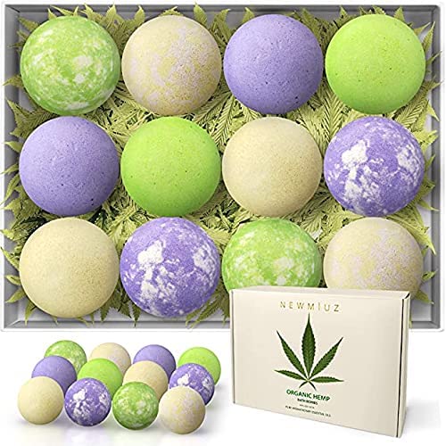 Bath Bombs Gift Set Large Hemp Bubble Spa Fizzies with Shea Butter, Hemp and Essential Oils, Perfect for Recovery & Relaxation (Herbal, 12)