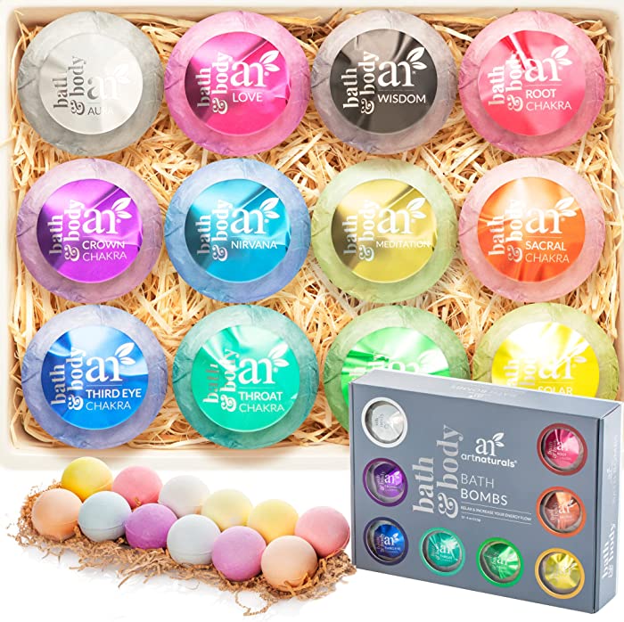 artnaturals Large Bath Bombs Gift Set kit – (12 x 4 Oz / 113g) - Natural Handmade Essential Oil Spa Bubble Bath Bomb Balls Fizzies – for Relaxation, Moisturizing, & Fun for Women, Kids, & Men