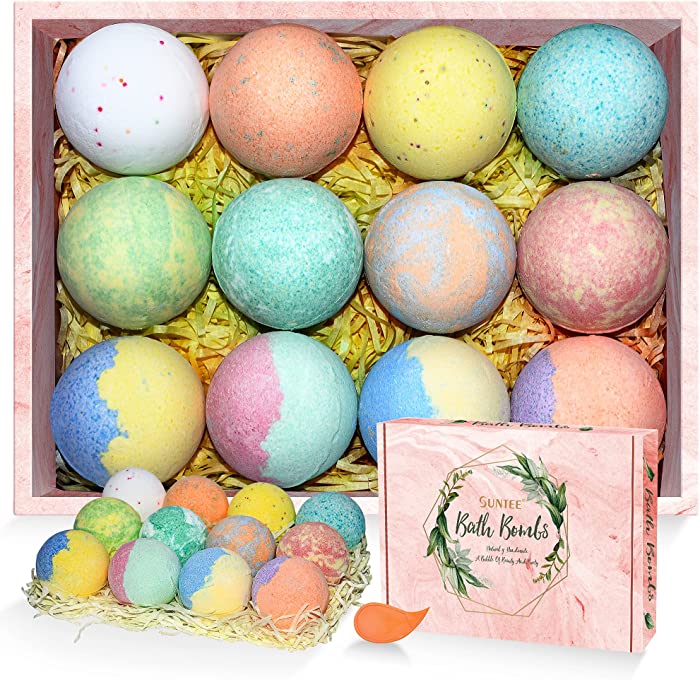 Bath Bombs 12 Gift Set, Handmade Bubble Bath Bombs Rich in Pure Essential Oils, Shea Butter, Coconut Oil, Bubble Bath Spa Fizz Moisturize Dry Skin, Birthday Valentines Christmas Gifts for Women